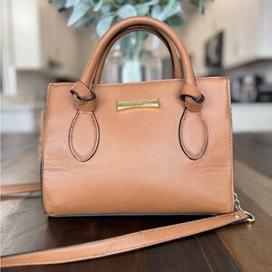 Betsy Johnson Tan Structured Satchel Crossbody Handbag